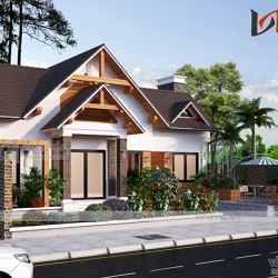 Thiết kế nhà cấp 4 hiện đại dạng biệt thự vườn 1 tầng mái lượn BT1812