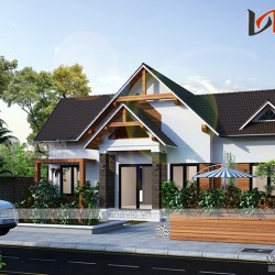Thiết kế nhà cấp 4 hiện đại dạng biệt thự vườn 1 tầng mái lượn BT1812