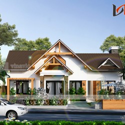 Thiết kế nhà cấp 4 hiện đại dạng biệt thự vườn 1 tầng mái lượn BT1812