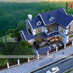Mẫu nhà chữ L 2 tầng 140m2 4 phòng ngủ phong cách hiện đại