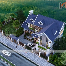 Mẫu nhà chữ L 2 tầng 140m2 4 phòng ngủ phong cách hiện đại