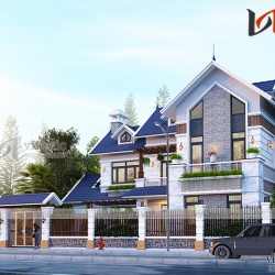 Mẫu nhà chữ L 2 tầng 140m2 4 phòng ngủ phong cách hiện đại