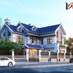 Mẫu nhà chữ L 2 tầng 140m2 4 phòng ngủ phong cách hiện đại