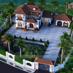 Mẫu nhà chữ L đẹp 2 tầng 180m2 4 phòng ngủ mặt tiền rộng 12m BT2001