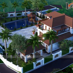 Mẫu nhà chữ L đẹp 2 tầng 180m2 4 phòng ngủ mặt tiền rộng 12m BT2001