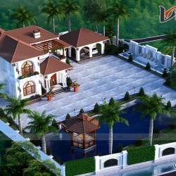 Mẫu nhà chữ L đẹp 2 tầng 180m2 4 phòng ngủ mặt tiền rộng 12m BT2001