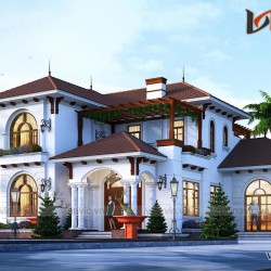 Mẫu nhà chữ L đẹp 2 tầng 180m2 4 phòng ngủ mặt tiền rộng 12m BT2001