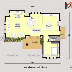 Mẫu nhà xinh 2 tầng chữ L mái thái 3 phòng ngủ  mặt tiền rộng BT1806