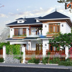 Mẫu nhà xinh 2 tầng chữ L mái thái 3 phòng ngủ  mặt tiền rộng BT1806