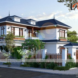 Mẫu nhà xinh 2 tầng chữ L mái thái 3 phòng ngủ  mặt tiền rộng BT1806