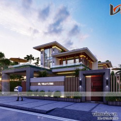 Mẫu nhà hiện đại 3 tầng có bể bơi mặt tiền rộng 14m sâu 23m BT2014