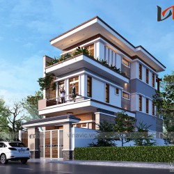 Bản vẻ thiết kế nhà ống 3 tầng rộng 5x15m 2 mặt tiền 5,5m NO1821