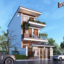 Bản vẻ thiết kế nhà ống 3 tầng rộng 5x15m 2 mặt tiền 5,5m NO1821