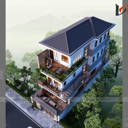 Bản vẻ thiết kế nhà ống 3 tầng rộng 5x15m 2 mặt tiền 5,5m NO1821