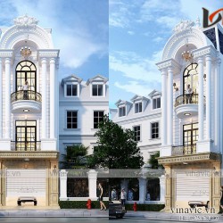 Mẫu nhà phố mặt tiền 5m sâu 14m 3 tầng 4 phòng ngủ kiểu Tân Cổ Điển