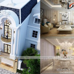 Mẫu nhà phố mặt tiền 5m sâu 14m 3 tầng 4 phòng ngủ kiểu Tân Cổ Điển