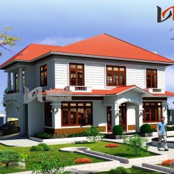 Mẫu nhà 2 tầng 130m2 4 phòng ngủ sân vườn rộng dt 10mx13m BT1454