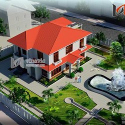 Mẫu nhà 2 tầng 130m2 4 phòng ngủ sân vườn rộng dt 10mx13m BT1454