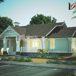 Bản vẻ thiết kế nhà ngang 21m dọc 13m 3 phòng ngủ 1 tầng BT1491