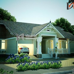 Bản vẻ thiết kế nhà ngang 21m dọc 13m 3 phòng ngủ 1 tầng BT1491