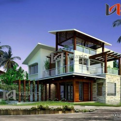 Biệt thự hiện đại 2 tầng kết hợp vật liệu kính và gỗ BT1421