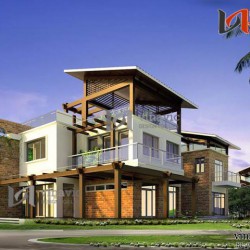 Biệt thự hiện đại 2 tầng kết hợp vật liệu kính và gỗ BT1421