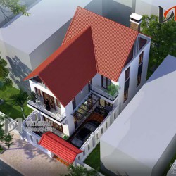 Mẫu nhà chữ L đẹp 2 tầng 80m2 3 phòng ngủ mặt tiền rộng 7m BT1451