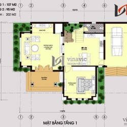 Biệt thự mini 2 tầng 3 phòng ngủ kích thước 12x11m thiết kế hiện đại BT1458