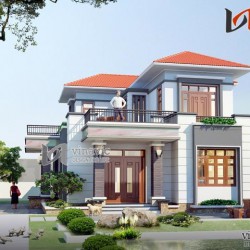 Mẫu nhà 2 tầng 4 phòng ngủ mặt tiền 9m sân trước và ban công rộng BT1490