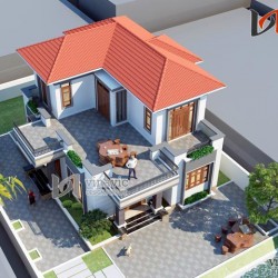 Mẫu nhà 2 tầng 4 phòng ngủ mặt tiền 9m sân trước và ban công rộng BT1490