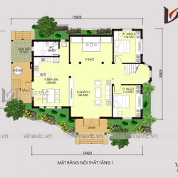 Mẫu biệt thự vườn 1.5 tầng 150m2 4 phòng ngủ  BT1420