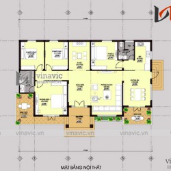 Mẫu nhà 1 tầng ngang 17m sâu 15m  4 phòng ngủ ở Phú Thọ BT1444