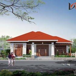 Bản vẻ thiết kế nhà vuông 1 tầng 300m2 kích thước 17x18m BT1509