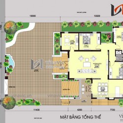 Mẫu thiết kế nhà mái thái 1 tầng 3 phòng ngủ rộng 13m dài 12m BT1510