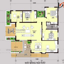 Mẫu thiết kế nhà mái thái 1 tầng 3 phòng ngủ rộng 13m dài 12m BT1510