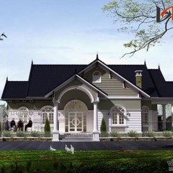 Thiết kế nhà vườn 1 tầng mái thái 3 phòng ngủ trên đất 19x12m BT1513