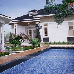 Nhà biệt thự mái thái 1 tầng đẹp phong cách hiện đại: BT1514