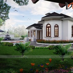 Mẫu thiết kế nhà vườn 1 tầng đẹp 5 phòng ngủ mặt tiền rộng 25m BT1525