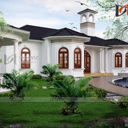 Mẫu thiết kế nhà vườn 1 tầng đẹp 5 phòng ngủ mặt tiền rộng 25m BT1525