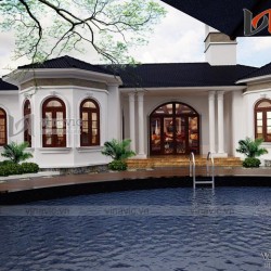 Mẫu thiết kế nhà vườn 1 tầng đẹp 5 phòng ngủ mặt tiền rộng 25m BT1525