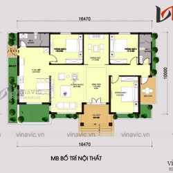 Bản vẻ thiết kế nhà vườn mái thái một tầng 3 phòng ngủ 16x10m BT1616