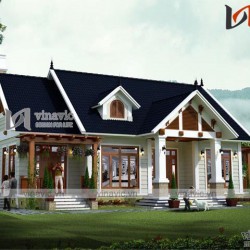 Bản vẻ thiết kế nhà vườn mái thái một tầng 3 phòng ngủ 16x10m BT1616