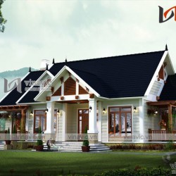 Bản vẻ thiết kế nhà vườn mái thái một tầng 3 phòng ngủ 16x10m BT1616