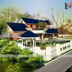 Mẫu nhà vườn 2 tầng ở nông thôn 4 phòng ngủ mặt tiền 20m hiện đại BT1617
