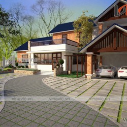 Mẫu nhà vườn 2 tầng ở nông thôn 4 phòng ngủ mặt tiền 20m hiện đại BT1617