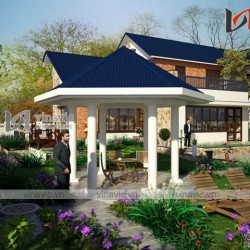 Mẫu nhà vườn 2 tầng ở nông thôn 4 phòng ngủ mặt tiền 20m hiện đại BT1617
