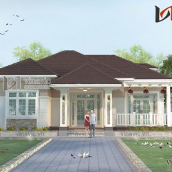Mẫu nhà vuông 1 tầng mái thái 150m2 kích thước 14x11m 3 phòng ngủ BT1618