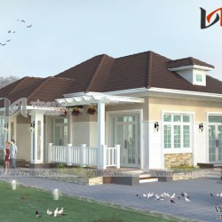 Mẫu nhà vuông 1 tầng mái thái 150m2 kích thước 14x11m 3 phòng ngủ BT1618