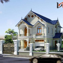 Mẫu nhà 2 tầng mái thái mặt tiền 8m có gara oto và sân vườn rộng BT1460