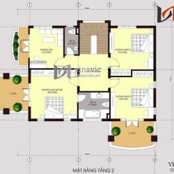 Mẫu thiết kế nhà 2 tầng 1 tum mái thái mặt tiền 12m diện tích 200m2 BT1474